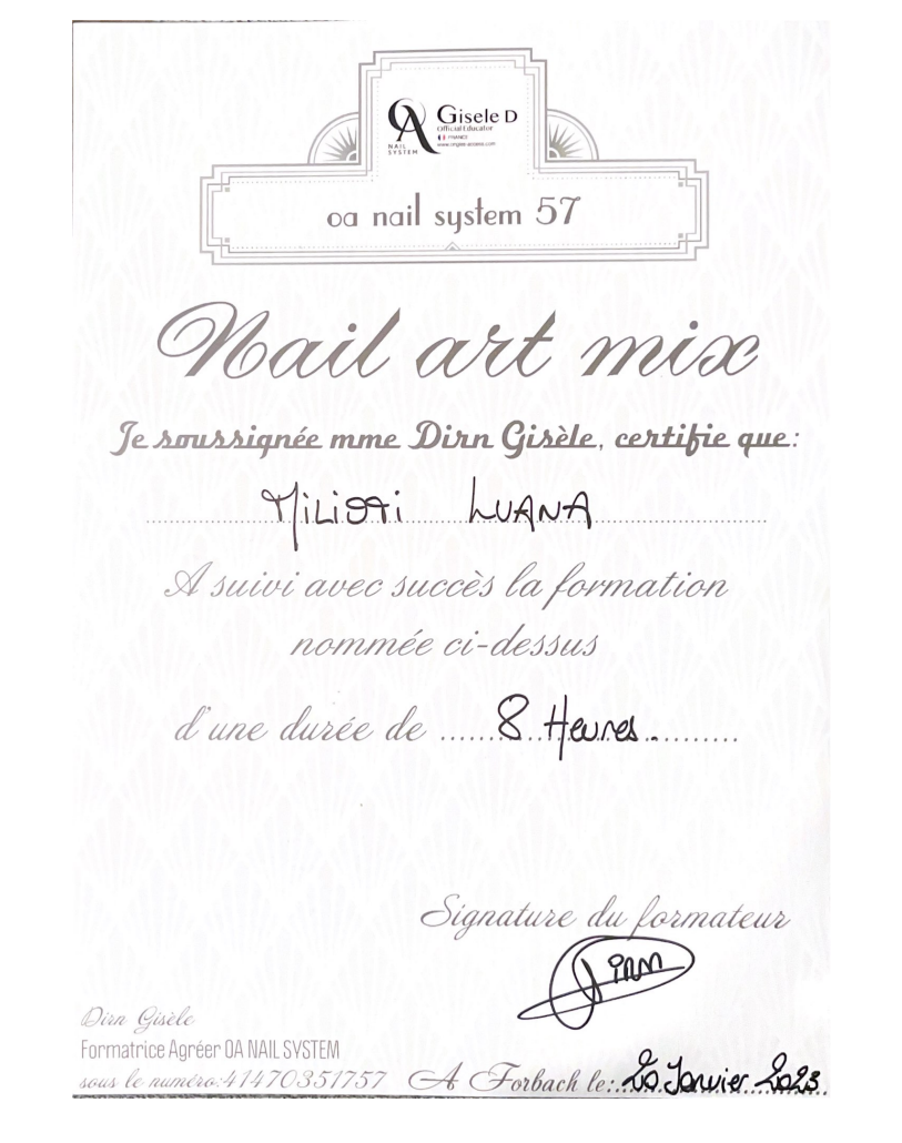 certificat formaiton nail