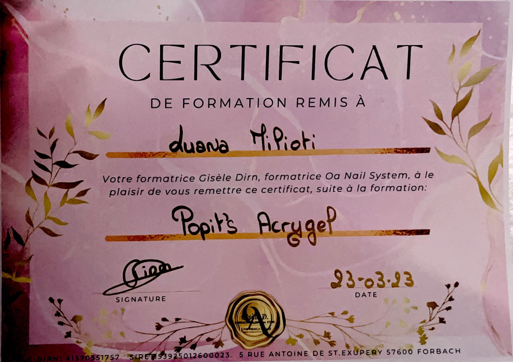 certificat formaiton nail